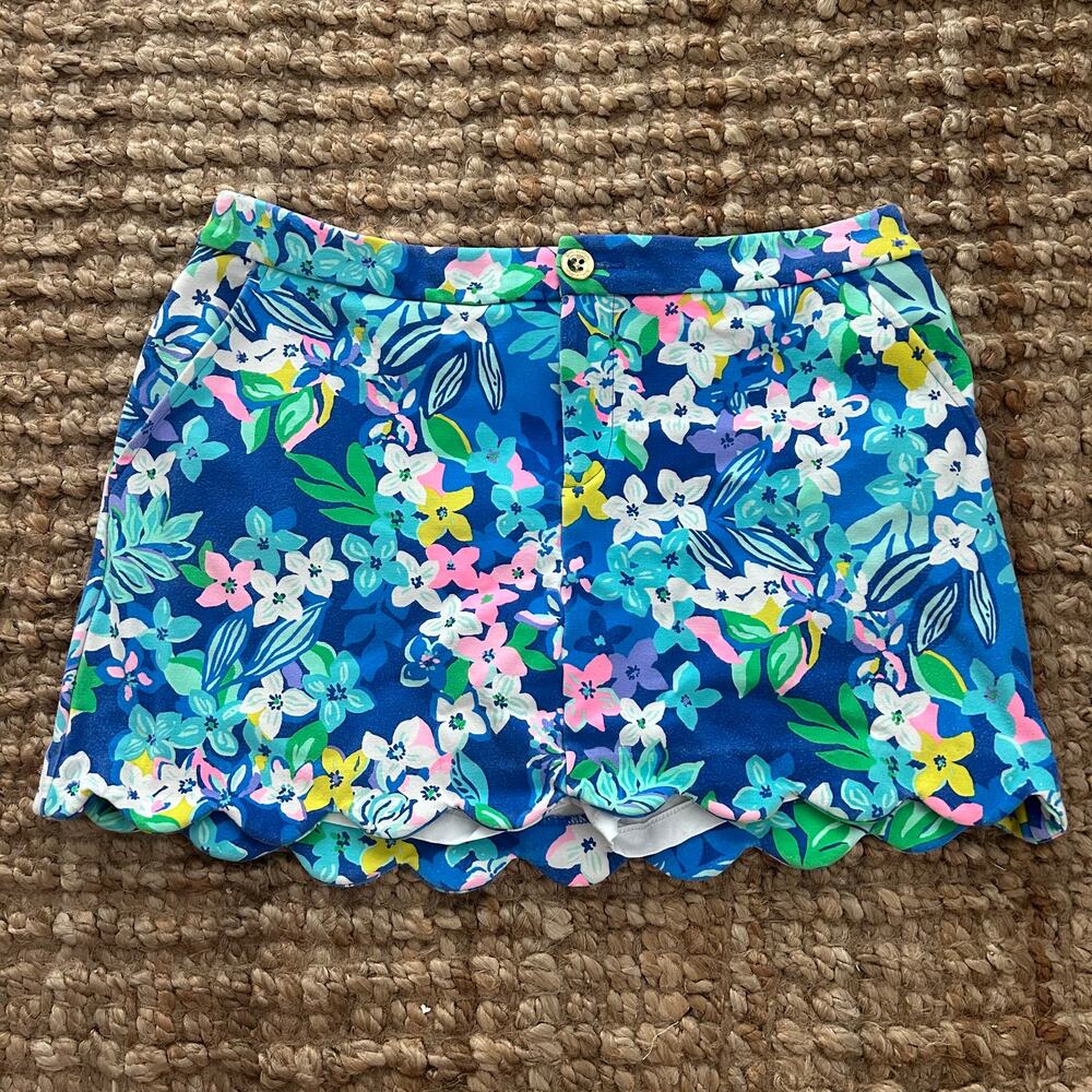 Lilly Pulitzer Colette Knit Skort Borealis Blue Social Sunset Floral Size 6 C